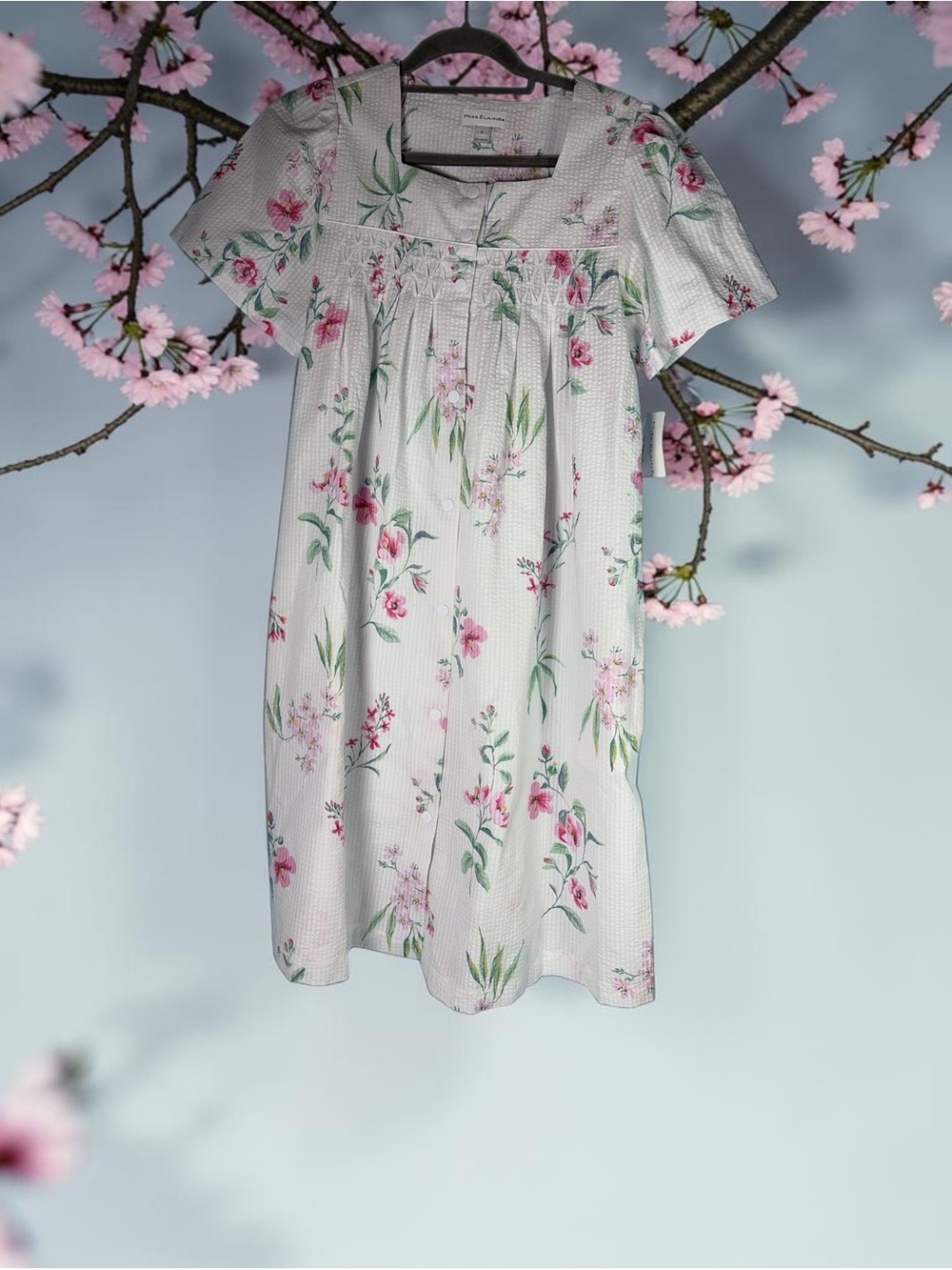 Miss Elaine Women's Short Snap-Front Seersucker Robe Sz M-$72 NWT